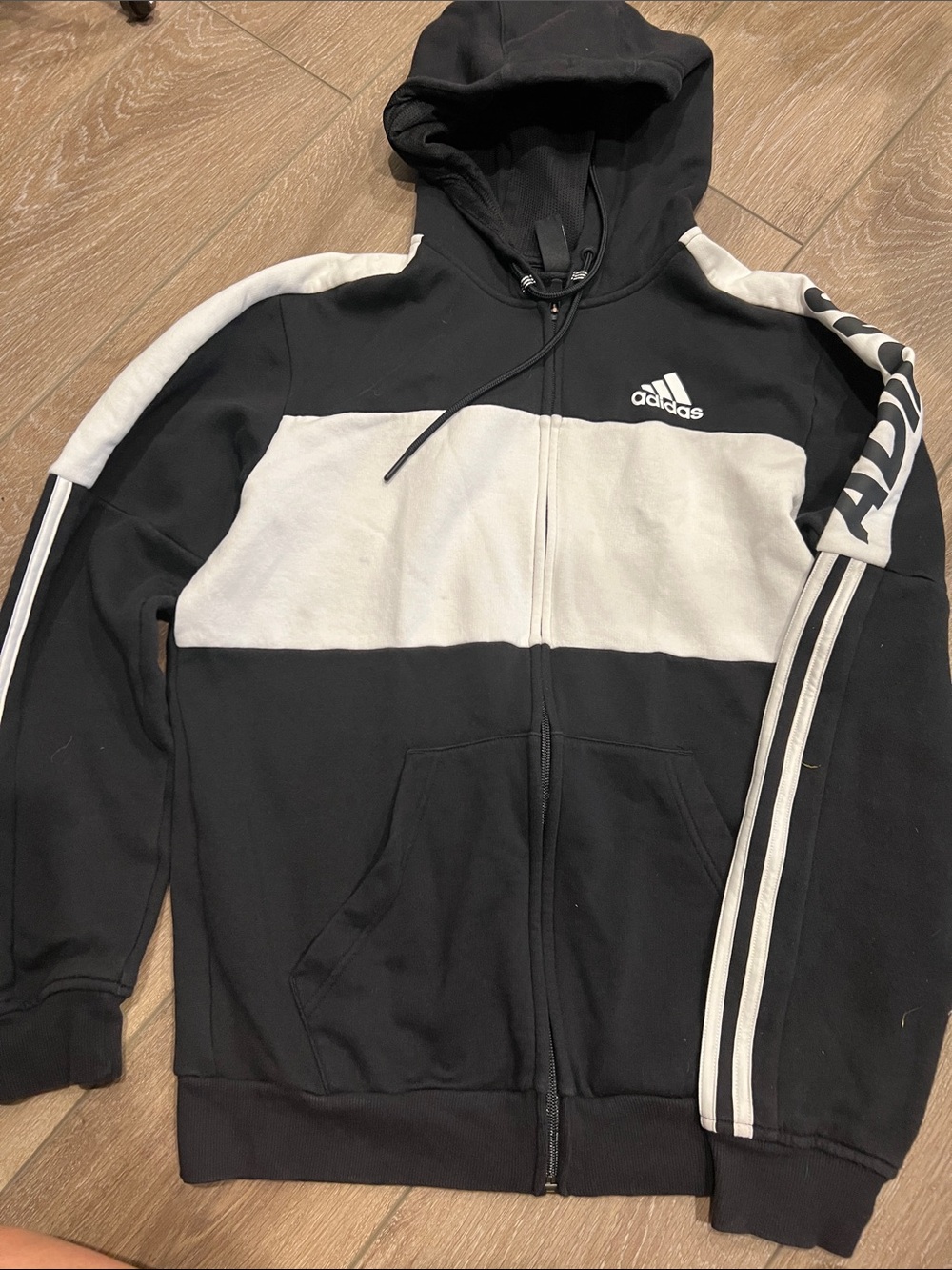 adidas Black and White Full-Zip Hooded Jacket